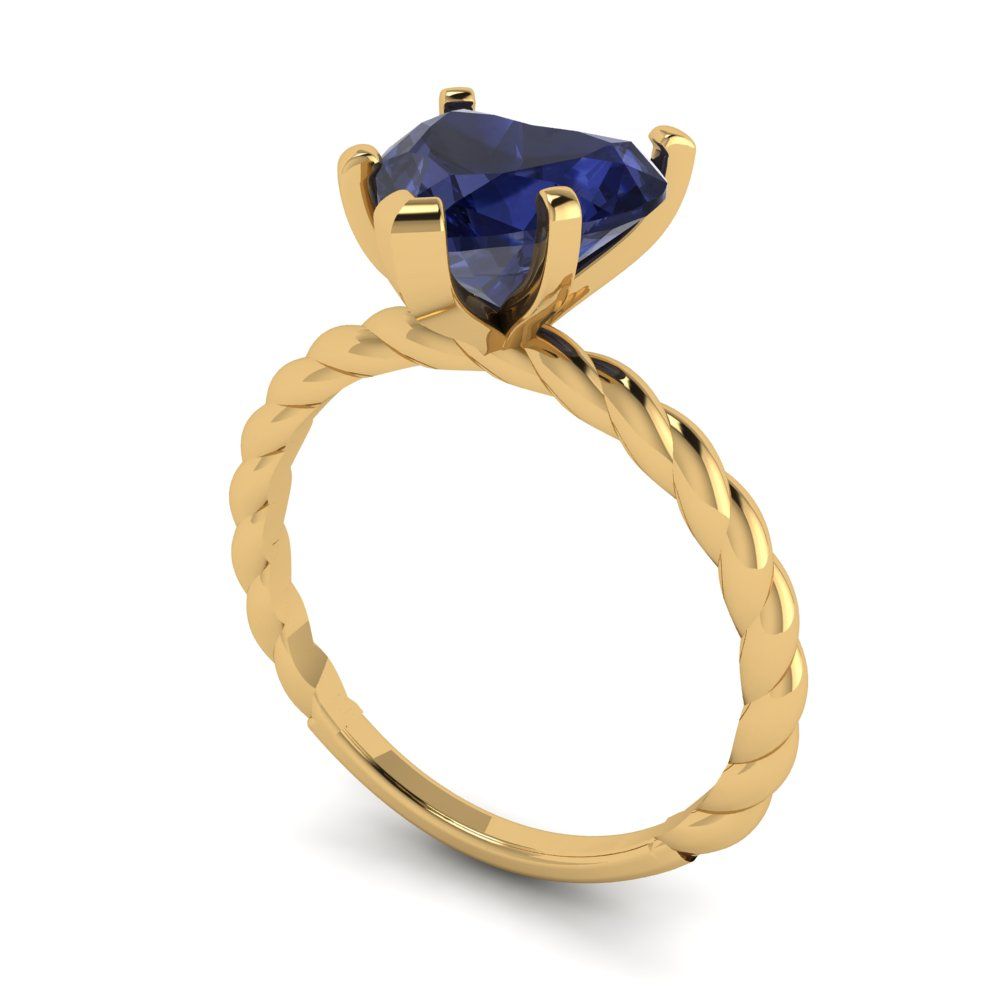2 cttw Simulated Blue Sapphire Solitaire  Engagement Ring - Solid Yellow Gold (VVS1, Heart Cut,8.0mm)