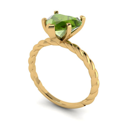 2 cttw Natural Peridot Solitaire  Engagement Ring - Solid Yellow Gold (VVS1, Heart Cut,8.0mm)