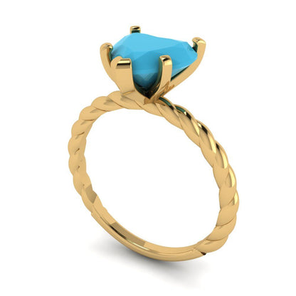 2 cttw Simulated Turquoise Solitaire  Engagement Ring - Solid Yellow Gold (VVS1, Heart Cut,8.0mm)