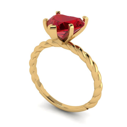 2 cttw Simulated Ruby Solitaire  Engagement Ring - Solid Yellow Gold (VVS1, Heart Cut,8.0mm)