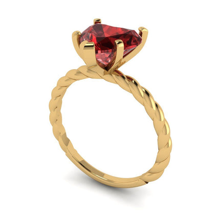 2 Heart Cut Rope Knot Deep Red Natural Garnet Classic Wedding Engagement Bridal Promise Designer Ring Real 14k Yellow Gold