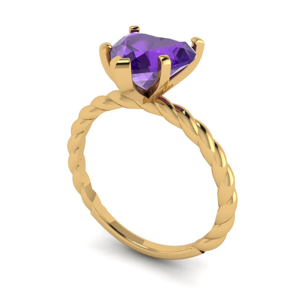 2 cttw Natural Amethyst Solitaire  Engagement Ring - Solid Yellow Gold (VVS1, Heart Cut,8.0mm)