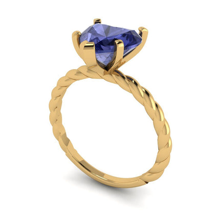 2 cttw Simulated Tanzanite Solitaire  Engagement Ring - Solid Yellow Gold (VVS1, Heart Cut,8.0mm)