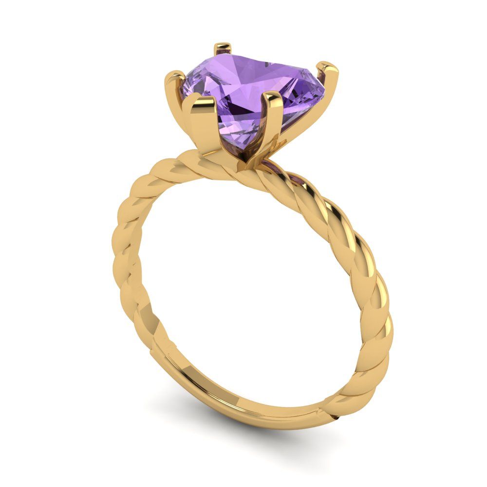 2 cttw Simulated Alexandrite Solitaire  Engagement Ring - Solid Yellow Gold (VVS1, Heart Cut,8.0mm)