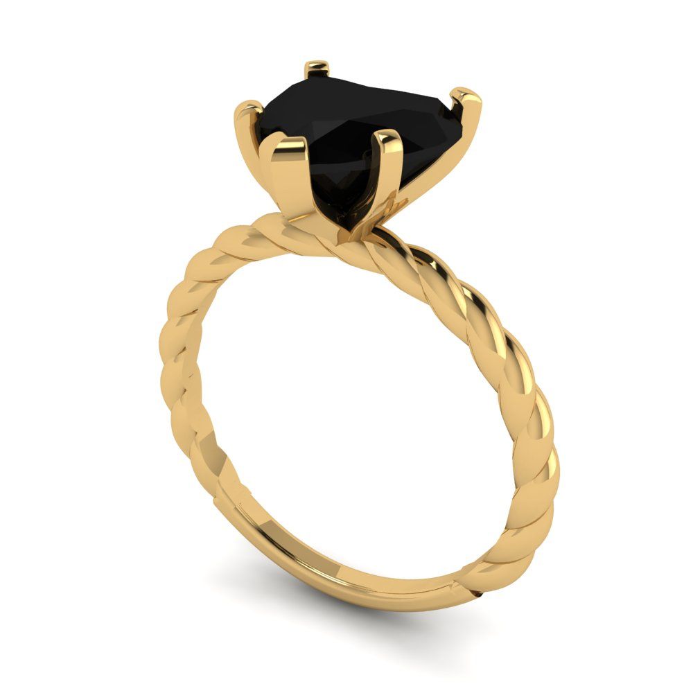 2 cttw Natural Onyx Solitaire  Engagement Ring - Solid Yellow Gold (VVS1, Heart Cut,8.0mm)