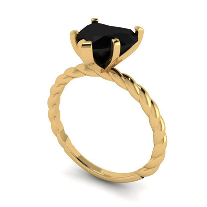 2 cttw Natural Onyx Solitaire  Engagement Ring - Solid Yellow Gold (VVS1, Heart Cut,8.0mm)