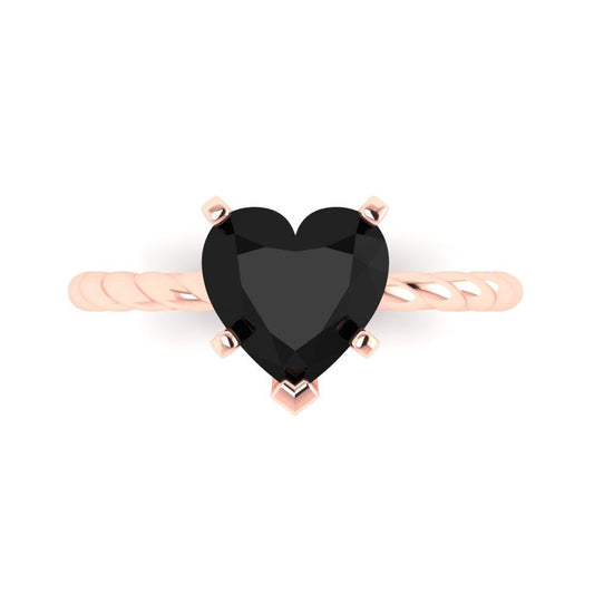 2 cttw Natural Onyx Solitaire  Engagement Ring - Solid Rose Gold (VVS1, Heart Cut,8.0mm)