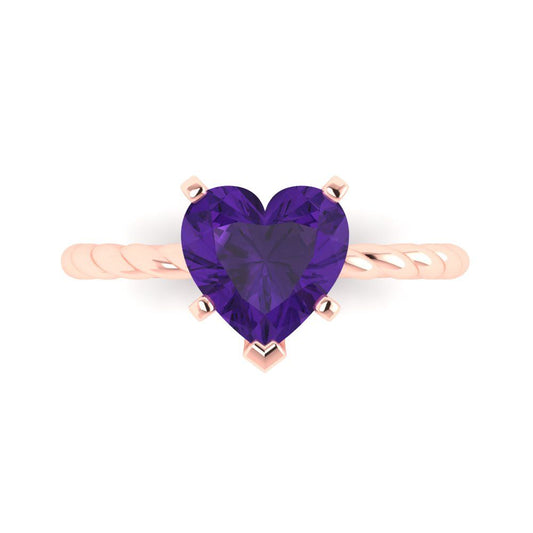 2 cttw Natural Amethyst Solitaire  Engagement Ring - Solid Rose Gold (VVS1, Heart Cut,8.0mm)