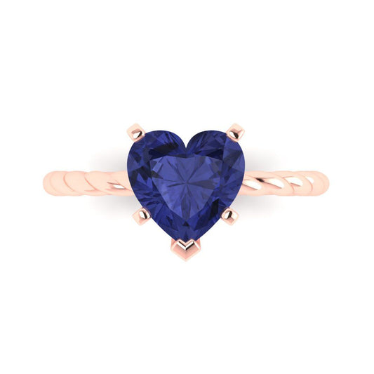 2 cttw Simulated Tanzanite Solitaire  Engagement Ring - Solid Rose Gold (VVS1, Heart Cut,8.0mm)