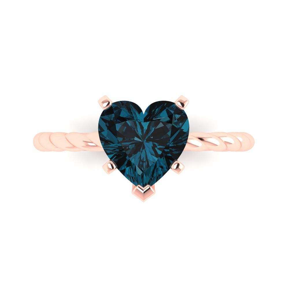 2 cttw Natural London Blue Topaz Solitaire  Engagement Ring - Solid Rose Gold (VVS1, Heart Cut,8.0mm)