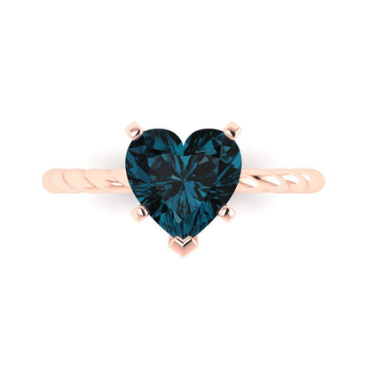 2 cttw Natural London Blue Topaz Solitaire  Engagement Ring - Solid Rose Gold (VVS1, Heart Cut,8.0mm)