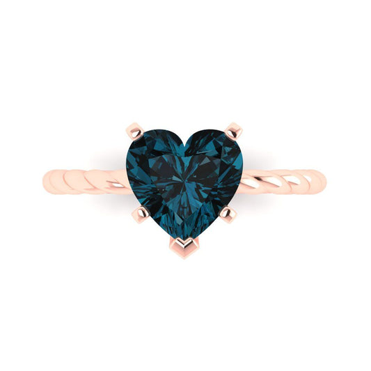 2 cttw Natural London Blue Topaz Solitaire  Engagement Ring - Solid Rose Gold (VVS1, Heart Cut,8.0mm)