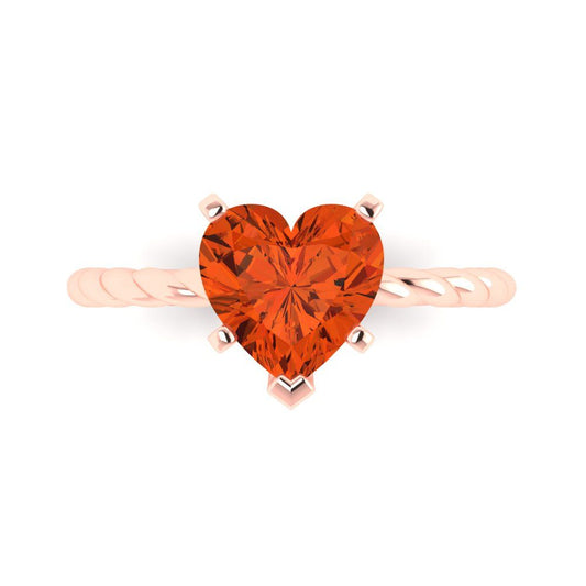 2 cttw Zirconia Simulated Red Diamond Solitaire  Engagement Ring - Solid Rose Gold (VVS1, Heart Cut,8.0mm)