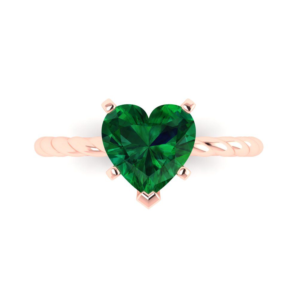 2 cttw Simulated Emerald Solitaire  Engagement Ring - Solid Gold (Heart Cut,8.0mm)