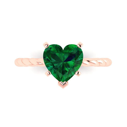 2 cttw Simulated Emerald Solitaire  Engagement Ring - Solid Gold (Heart Cut,8.0mm)