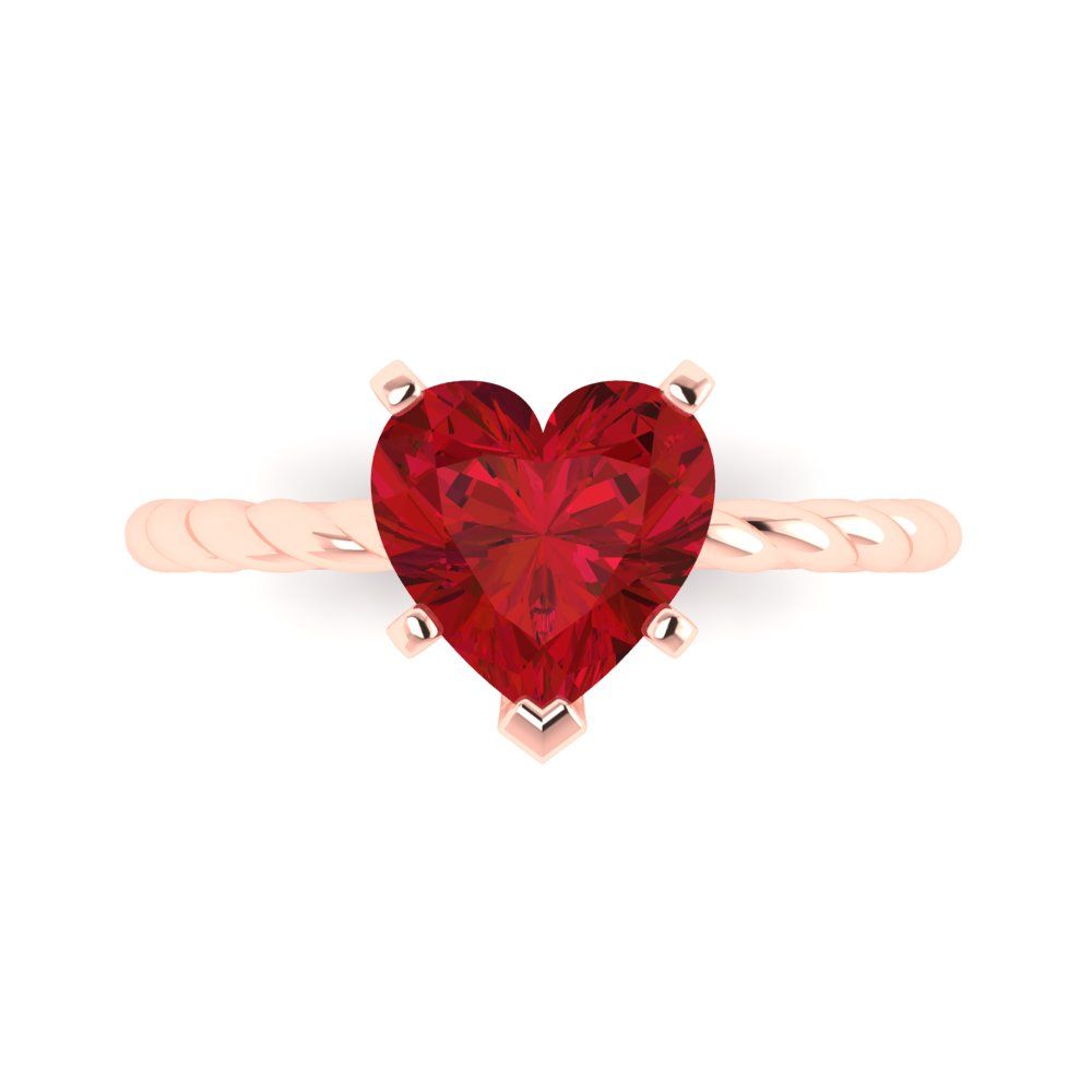 2 cttw Simulated Ruby Solitaire  Engagement Ring - Solid Rose Gold (VVS1, Heart Cut,8.0mm)