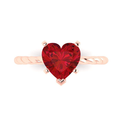2 cttw Simulated Ruby Solitaire  Engagement Ring - Solid Rose Gold (VVS1, Heart Cut,8.0mm)