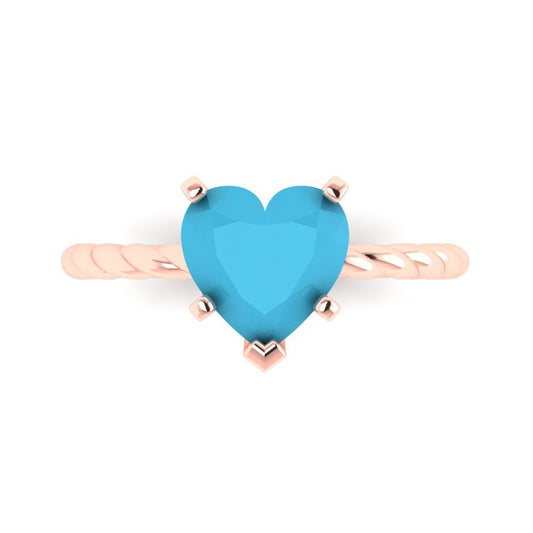 2 cttw Simulated Turquoise Solitaire  Engagement Ring - Solid Rose Gold (VVS1, Heart Cut,8.0mm)