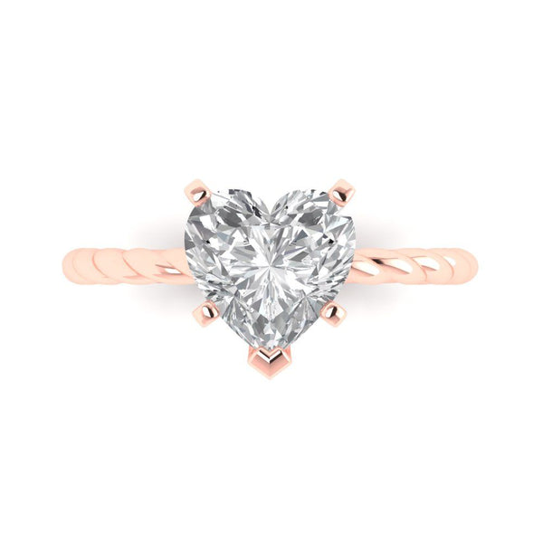 2.0 ct Brilliant Heart Cut Genuine Cultured Diamond Stone Clarity VS1-2 Color J-K Rose Gold Solitaire Ring
