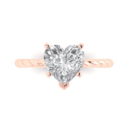 2 cttw Moissanite Solitaire  Engagement Ring - Solid Rose Gold (VVS1, Heart Cut,8.0mm)
