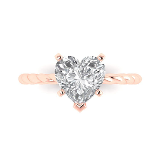 2 cttw Moissanite Solitaire  Engagement Ring - Solid Rose Gold (VVS1, Heart Cut,8.0mm)