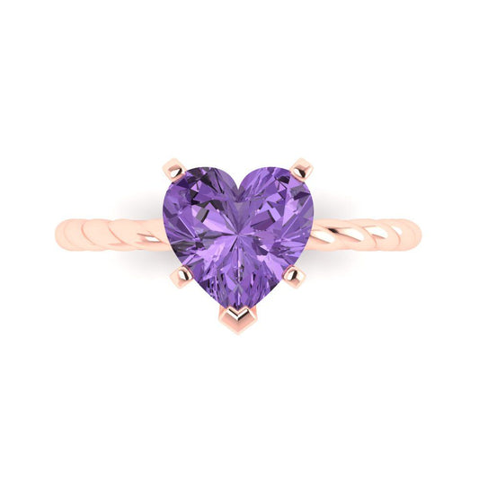 2 cttw Simulated Alexandrite Solitaire  Engagement Ring - Solid Rose Gold (VVS1, Heart Cut,8.0mm)