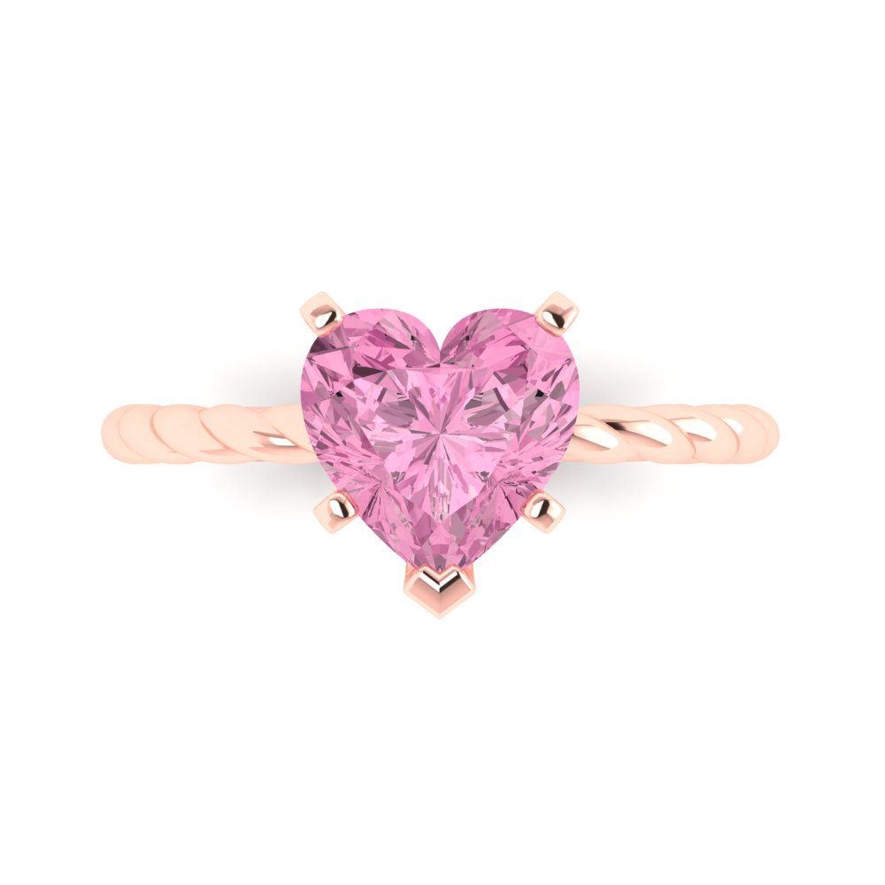 2 cttw Zirconia Simulated Pink Diamond Solitaire  Engagement Ring - Solid Rose Gold (VVS1, Heart Cut,8.0mm)