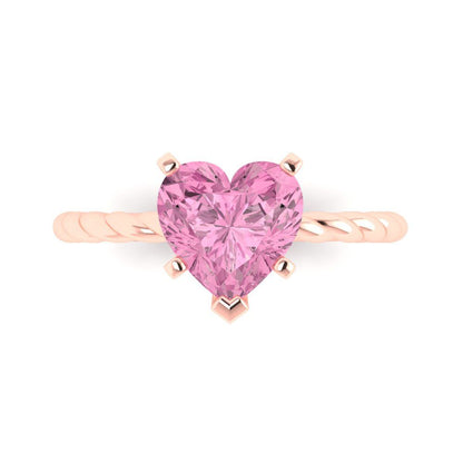 2 cttw Zirconia Simulated Pink Diamond Solitaire  Engagement Ring - Solid Rose Gold (VVS1, Heart Cut,8.0mm)