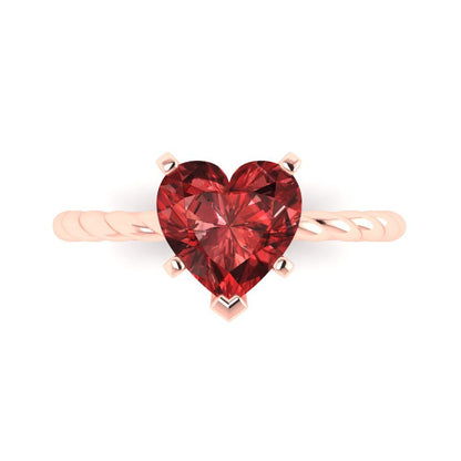 2 cttw Natural Garnet Solitaire  Engagement Ring - Solid Gold (Heart Cut,8.0mm)