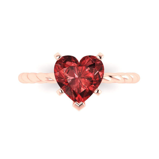 2 cttw Natural Garnet Solitaire  Engagement Ring - Solid Rose Gold (VVS1, Heart Cut,8.0mm)