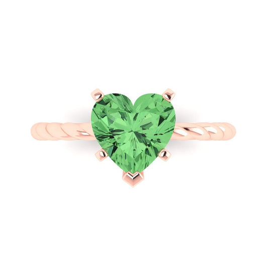 2 cttw Zirconia Simulated Green Diamond Solitaire  Engagement Ring - Solid Rose Gold (VVS1, Heart Cut,8.0mm)