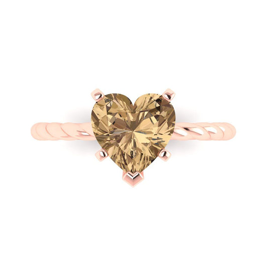 2 cttw Zirconia Simulated Champagne Diamond Solitaire  Engagement Ring - Solid Rose Gold (VVS1, Heart Cut,8.0mm)