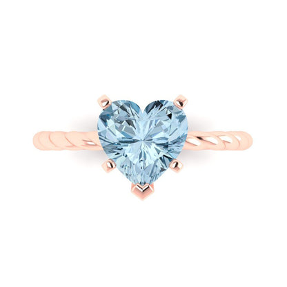 2 cttw Zirconia Simulated Blue Diamond Solitaire  Engagement Ring - Solid Rose Gold (VVS1, Heart Cut,8.0mm)
