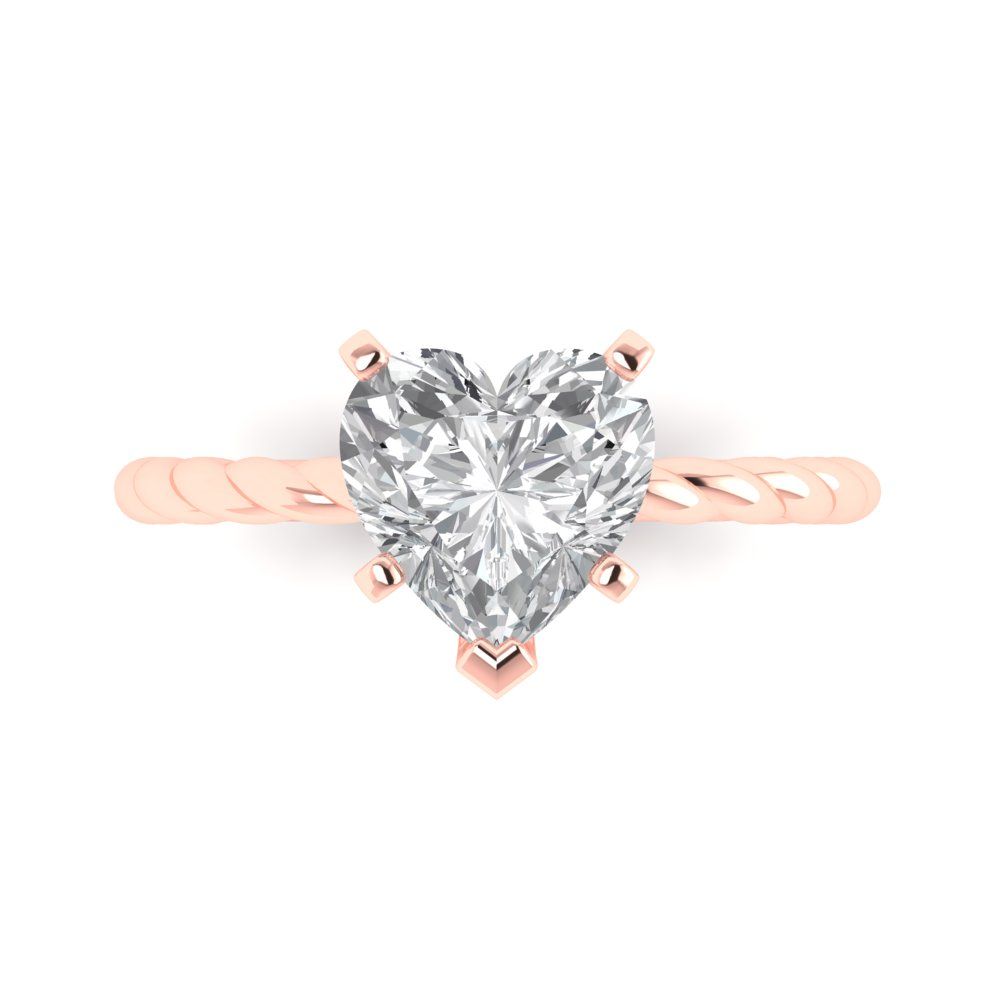2 cttw White Sapphire Solitaire  Engagement Ring - Solid Rose Gold (VVS1, Heart Cut,8.0mm)