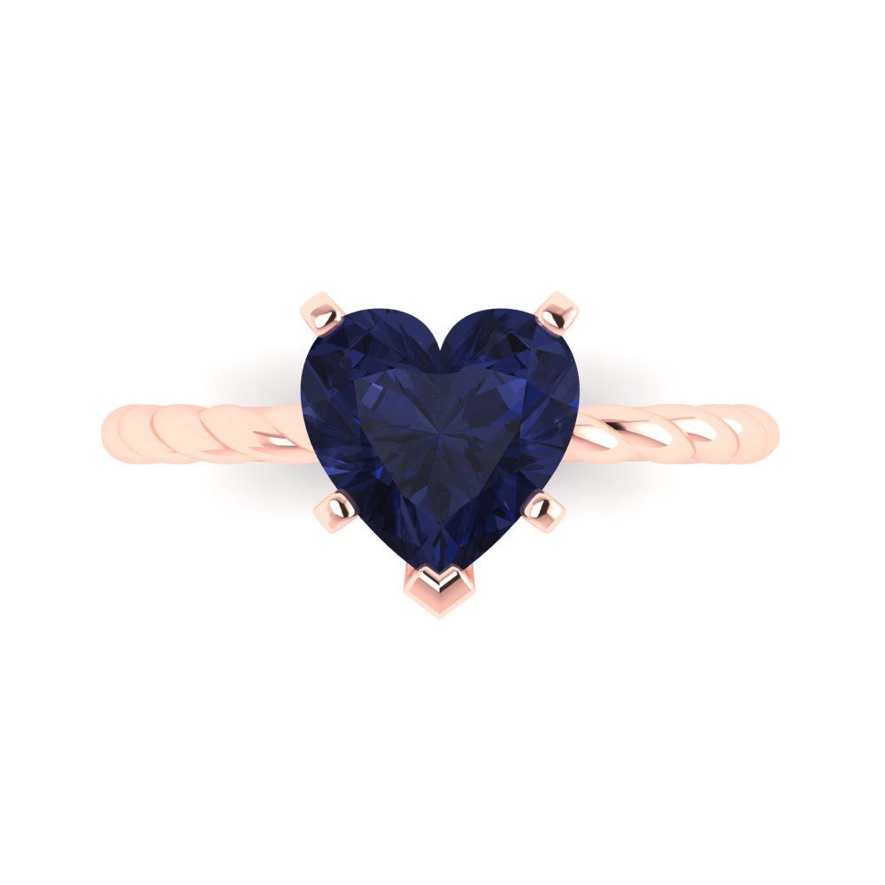 2 cttw Simulated Blue Sapphire Solitaire  Engagement Ring - Solid Rose Gold (VVS1, Heart Cut,8.0mm)