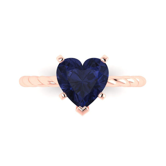 2 cttw Simulated Blue Sapphire Solitaire  Engagement Ring - Solid Rose Gold (VVS1, Heart Cut,8.0mm)