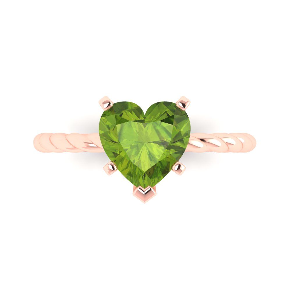 2 cttw Natural Peridot Solitaire  Engagement Ring - Solid Gold (Heart Cut,8.0mm)