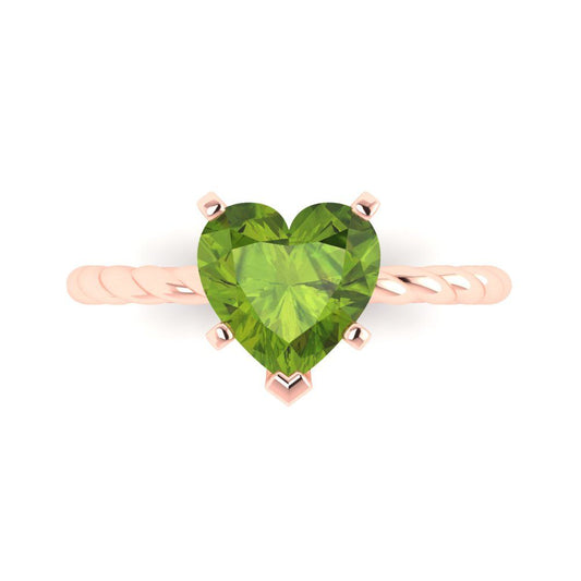 2 cttw Natural Peridot Solitaire  Engagement Ring - Solid Rose Gold (VVS1, Heart Cut,8.0mm)