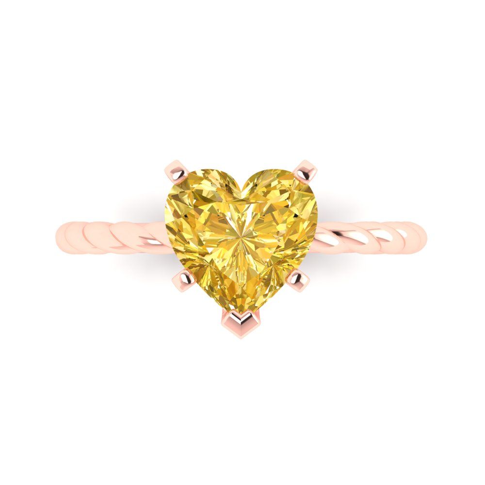 2 cttw Zirconia Simulated Yellow Diamond Solitaire  Engagement Ring - Solid Rose Gold (VVS1, Heart Cut,8.0mm)