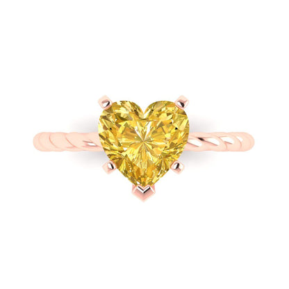 2 cttw Zirconia Simulated Yellow Diamond Solitaire  Engagement Ring - Solid Rose Gold (VVS1, Heart Cut,8.0mm)