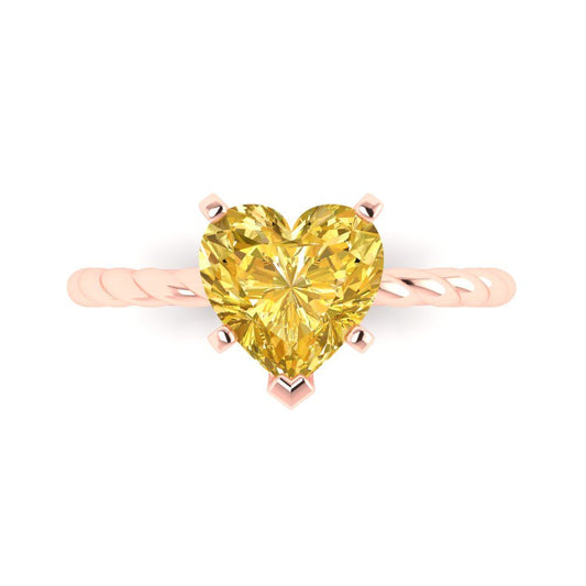 2 cttw Zirconia Simulated Yellow Diamond Solitaire  Engagement Ring - Solid Rose Gold (VVS1, Heart Cut,8.0mm)