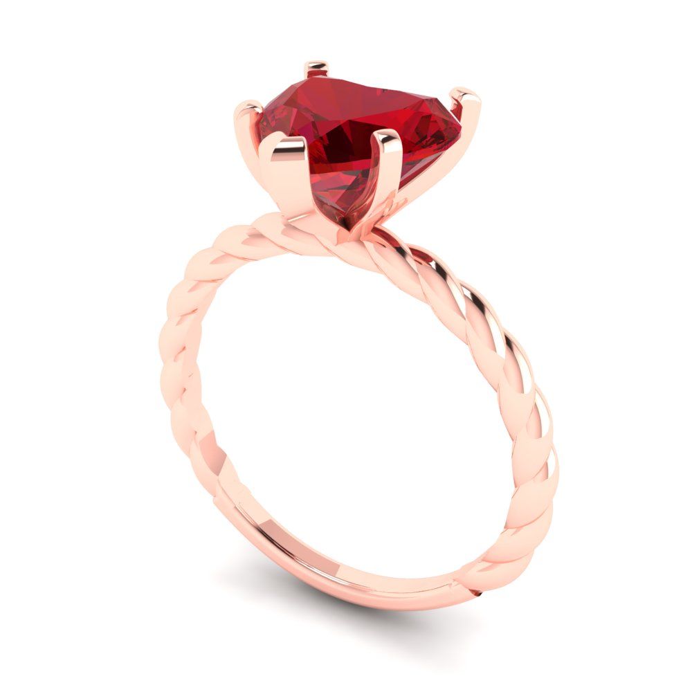 2 cttw Simulated Ruby Solitaire  Engagement Ring - Solid Rose Gold (VVS1, Heart Cut,8.0mm)