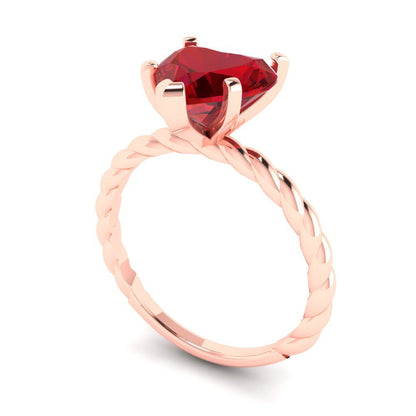 2 cttw Simulated Ruby Solitaire  Engagement Ring - Solid Rose Gold (VVS1, Heart Cut,8.0mm)