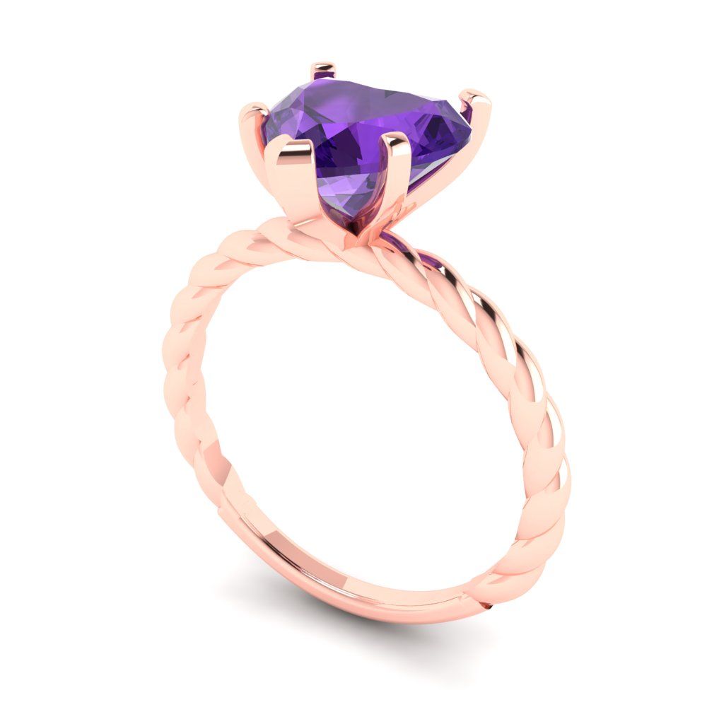 2 cttw Natural Amethyst Solitaire  Engagement Ring - Solid Gold (Heart Cut,8.0mm)