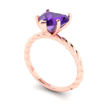 2 cttw Natural Amethyst Solitaire  Engagement Ring - Solid Gold (Heart Cut,8.0mm)