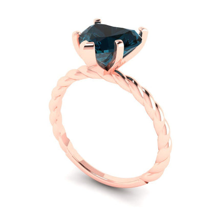 2 cttw Natural London Blue Topaz Solitaire  Engagement Ring - Solid Rose Gold (VVS1, Heart Cut,8.0mm)