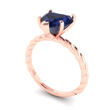 2 cttw Simulated Blue Sapphire Solitaire  Engagement Ring - Solid Rose Gold (VVS1, Heart Cut,8.0mm)