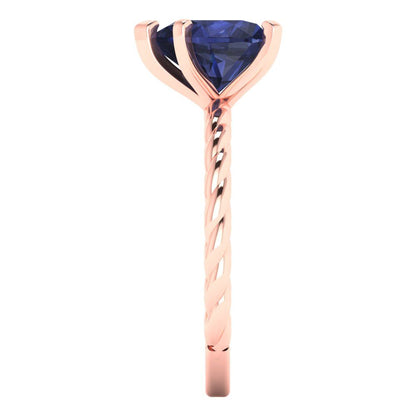 2 cttw Simulated Blue Sapphire Solitaire  Engagement Ring - Solid Rose Gold (VVS1, Heart Cut,8.0mm)