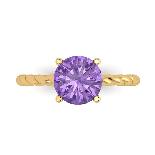 2 cttw Simulated Alexandrite Solitaire  Engagement Ring - Solid Yellow Gold (VVS1, Round Cut,8.0mm)