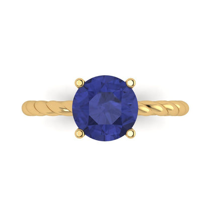 2 cttw Simulated Tanzanite Solitaire  Engagement Ring - Solid Gold (Round Cut,8.0mm)